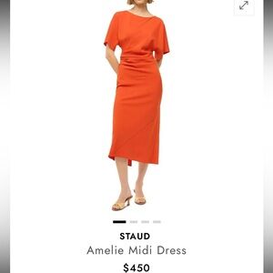 STAUD Vibrant Orange Midi Dress